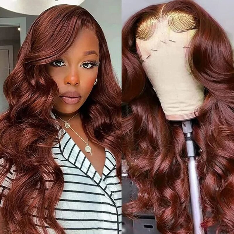 Reddish Brown 13x6 HD Lace Frontal Wig 13x4 Lace Front Human Hair Wigs Wet And Wavy Body Wave Lace Front Human Hair Wigs