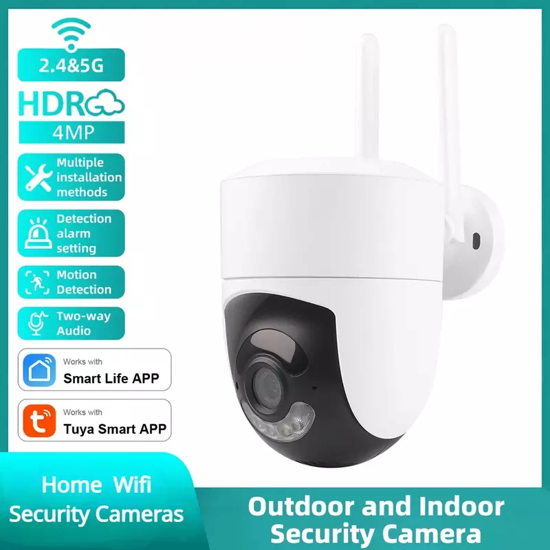 Caméra de surveillance extérieure IP WiFi HD 4MP/2.4G/5G, dispositif de sécurité domestique sans fil, étanche, avec capteur de mouvement et alarme