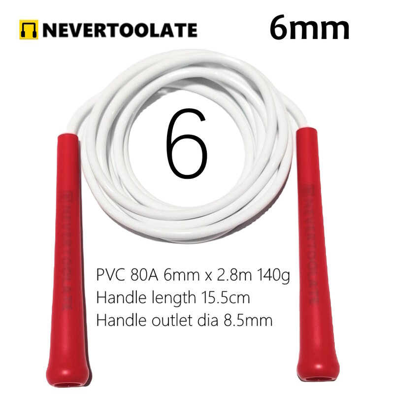 Cuerda de saltar de PVC, herramienta de NEVERTOOLATE de buena calidad, mango medio-largo, 140g, 6mm, temperatura baja y media, 60A, 80A de diámetro, 15,5 cm