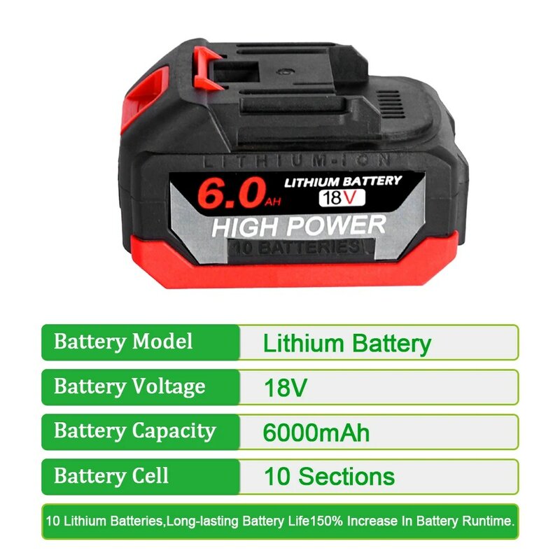 Bateria De íon De Lítio Recarregável De 18V 6.0Ah De Alta Capacidade Com Indicador De Bateria Para Makita Electric Power Tool Battery