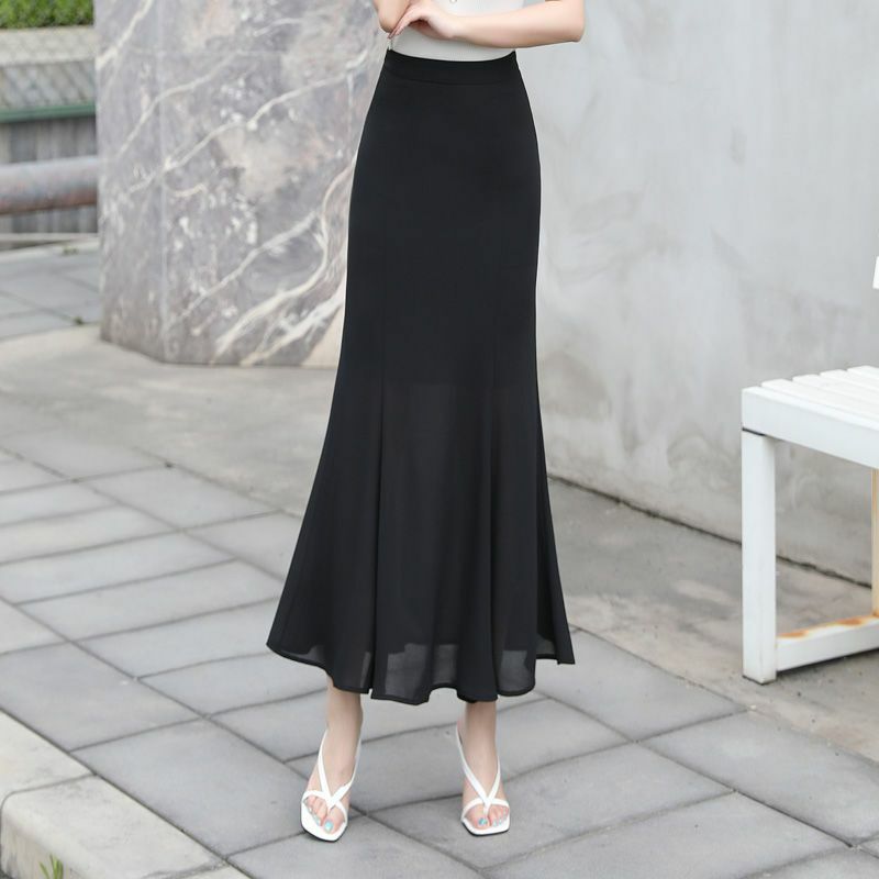 Falda de cola de pez coreana para mujer, faldas de retazos sólidos con cremallera de cintura alta, faldas envolventes de cadera ajustadas versátiles informales, moda de verano