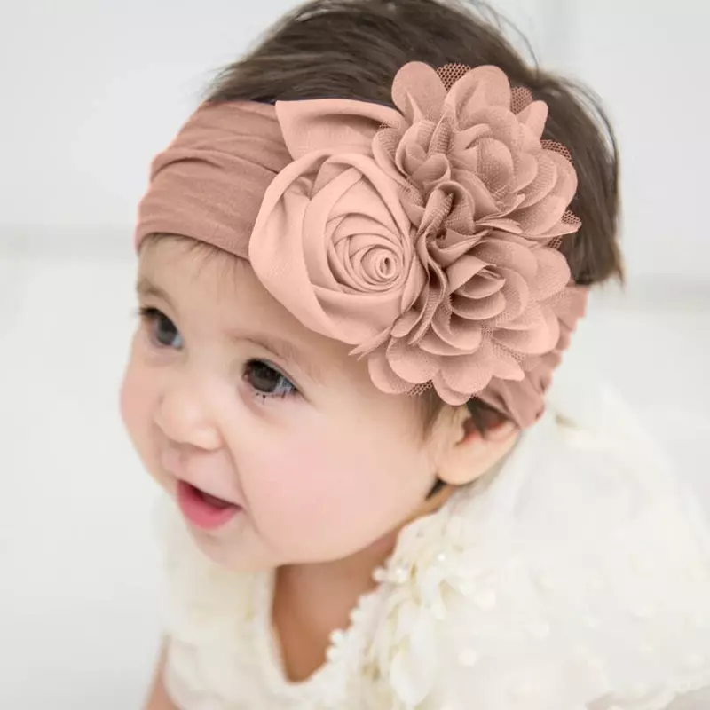 Diadema elástica de nailon para niña y bebé, diadema ancha con nudo de flores, cintas para el pelo, accesorios para fotos de recién nacidos