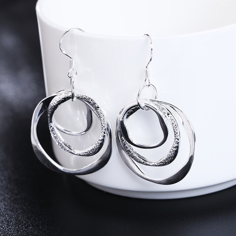 Classic 925 Sterling Silver Earrings for Women party Jewelry personality Three circle  fashion Christmas Gifts