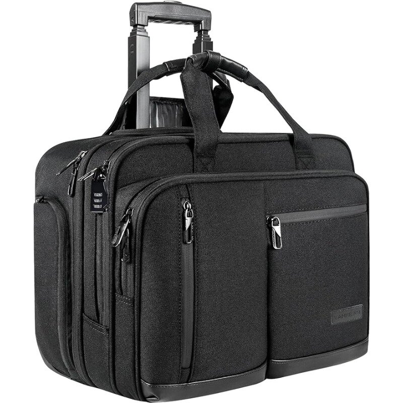 กระเป๋าถือใส่แล็ปท็อปกันน้ำสำหรับกระเป๋าติดล้อค้างคืนกระเป๋าแล็ปท็อปสำหรับการเดินทาง/ทำงาน/ธุรกิจ, สีดำ
