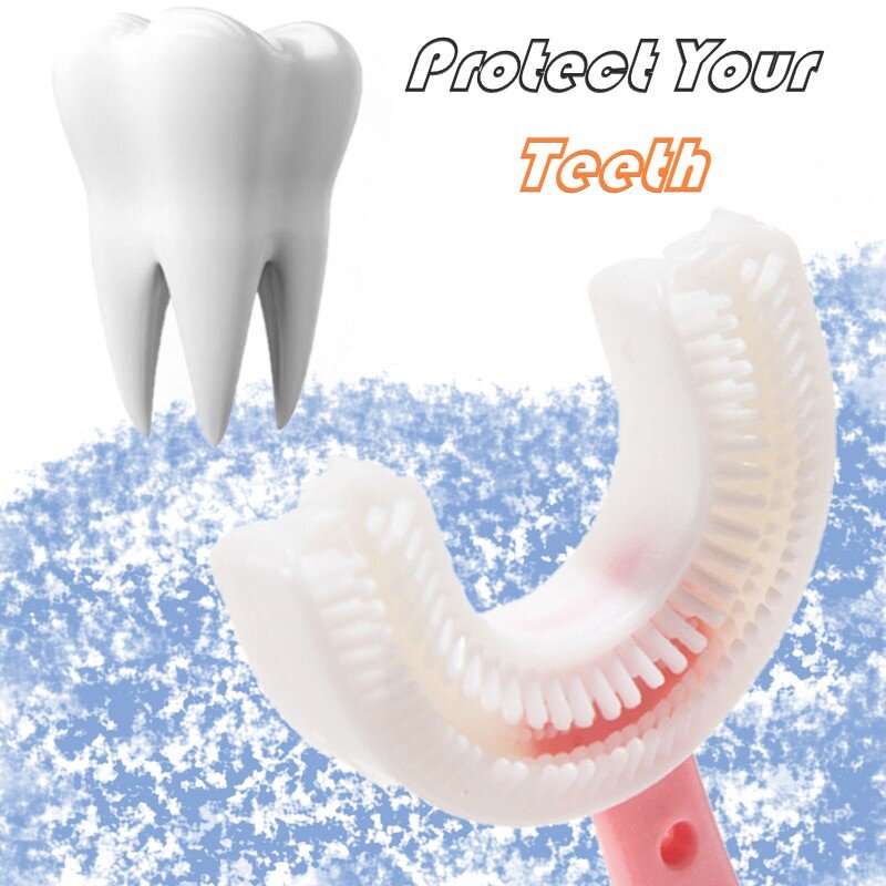 Cepillo de dientes en forma de U para bebé, cepillo de silicona suave de grado alimenticio, diseño de limpieza bucal de 360 °, cepillo de dientes de entrenamiento Manual