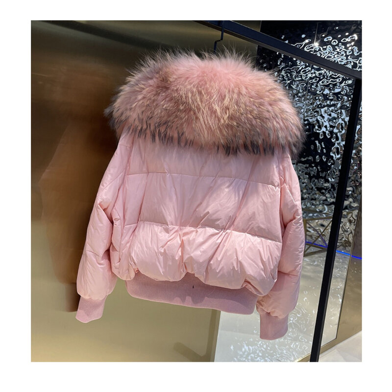 2024 heiße Verkäufe super große echte Waschbär Pelz kragen Mode Oberbekleidung Winter Frauen kurz verdicken warm Gänse daunen jacke