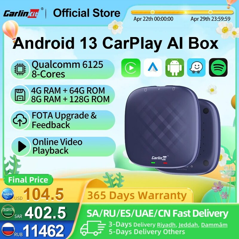 Carlinkit carplay ai box android 13 plus qcm6125 8 núcleos sem fio android auto & carplay carro adaptador usb para oem com fio carplay carro