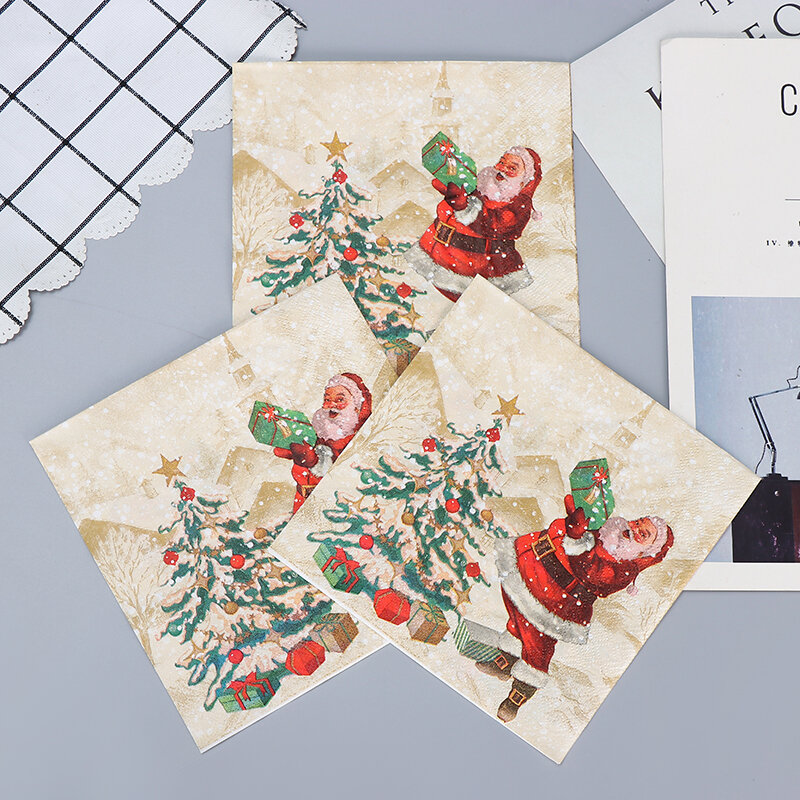 Árvore de Natal Impresso Tissue Paper, Focinho Colorido, Decoração De Mesa, Festa De Aniversário, 10 Pcs, 20Pcs por Pacote, 33x33cm