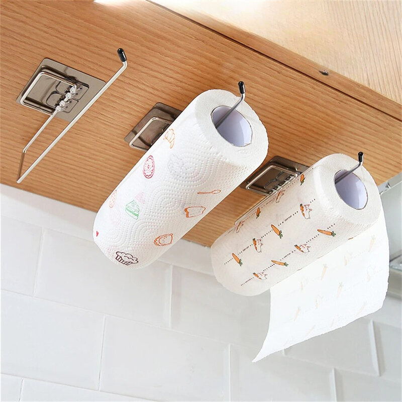 1pcs Kitchen Paper Towel Holder Adhesive Toilet Paper Rack Towel Hanger Tissue Dispenser Roll Napkin Cabinet Storage Accessories