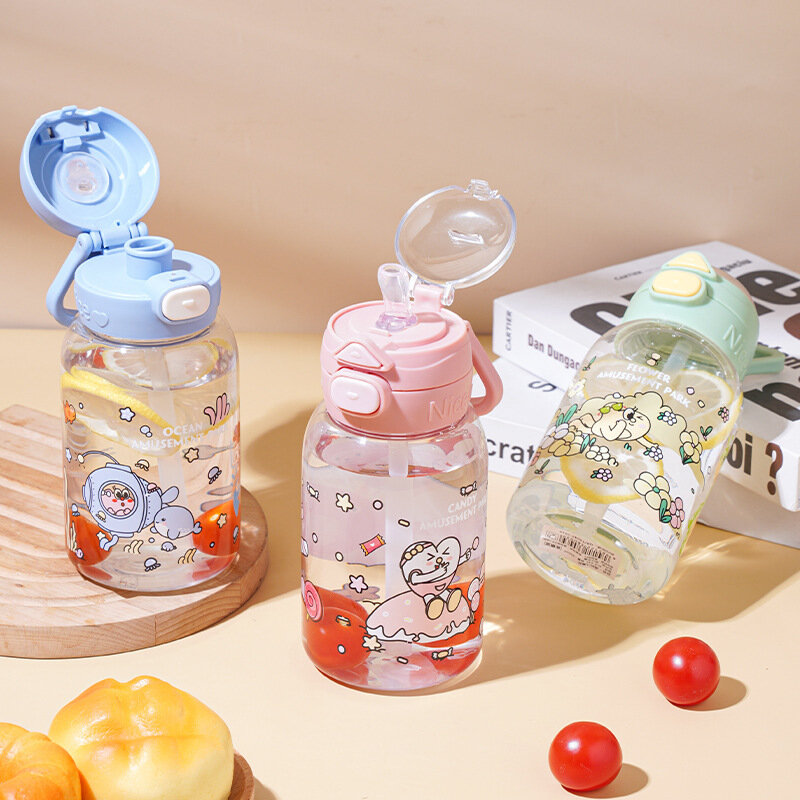 여아용 뚜껑이 달린 귀여운 물컵, 재사용 가능한 플라스틱 차가운 음료 컵, 대용량 물병, BPA 프리, 커피 우유 차 빨대