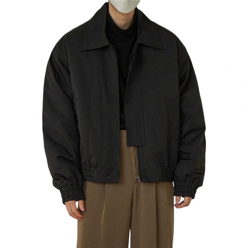 Jaket mantel lengan panjang pria, jaket warna Solid kerah Lapel untuk pria