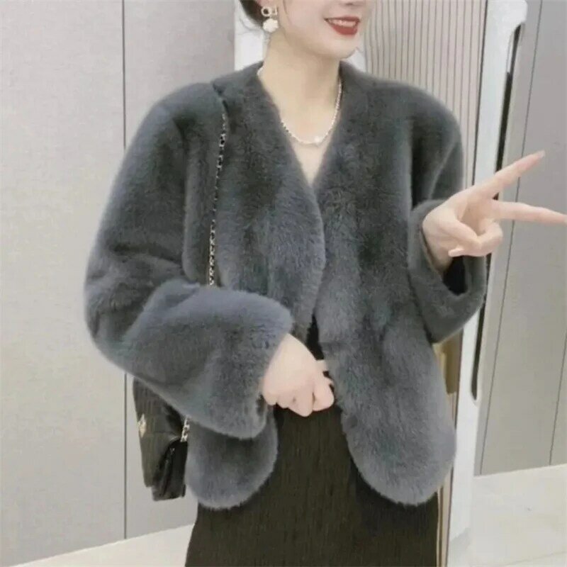 Autunno/inverno nuovo cappotto di pelliccia ecologico da donna corto di fascia alta imitazione visone peluche Versatile aggiungi Cardigan di cotone