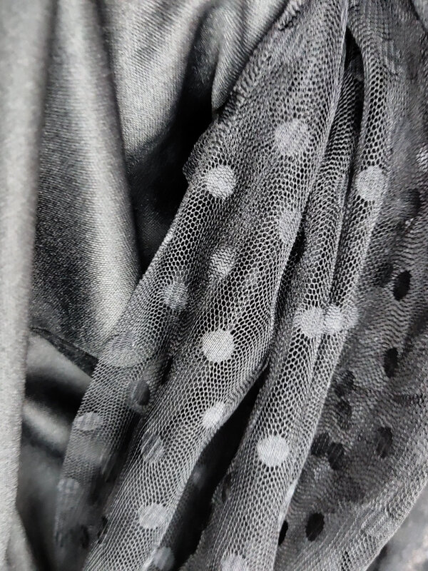 Maglia nera da donna in due pezzi Set a pois vedere attraverso camicie trasparenti top gonne in Tulle fodera elastico in vita pieghettato giove