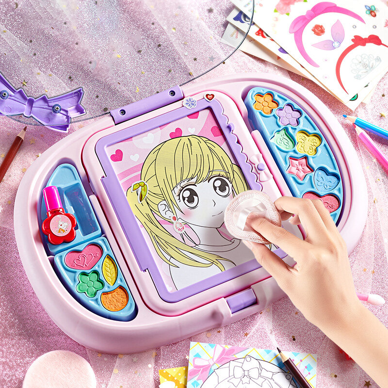 Planche à dessin colorée pour filles, jouet de maquillage, ensemble de dessin, jouets multifonctions, valise de cosmétiques LED, cadeaux d'anniversaire