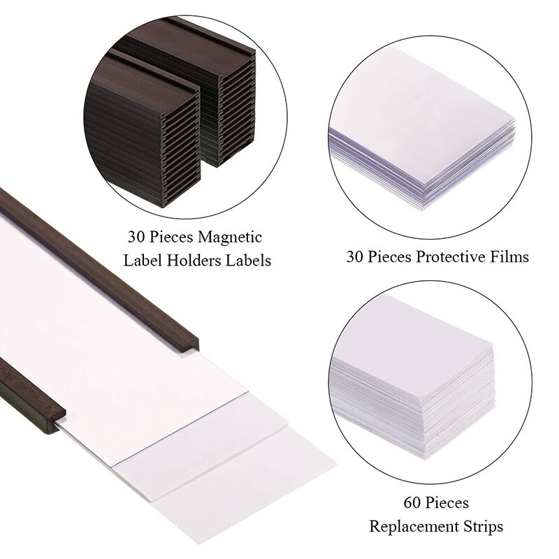 마그네틱 데이터 카드 홀더가 있는 마그네틱 라벨 홀더, 금속 선반용 투명 플라스틱 보호기, 1x3 인치, 30 개