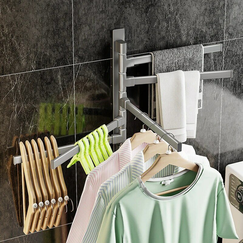 Toallero giratorio de Metal para baño, soporte de toalla para dormitorio, barra de toalla, colgador de estante, instalación de perforación en la pared, 180