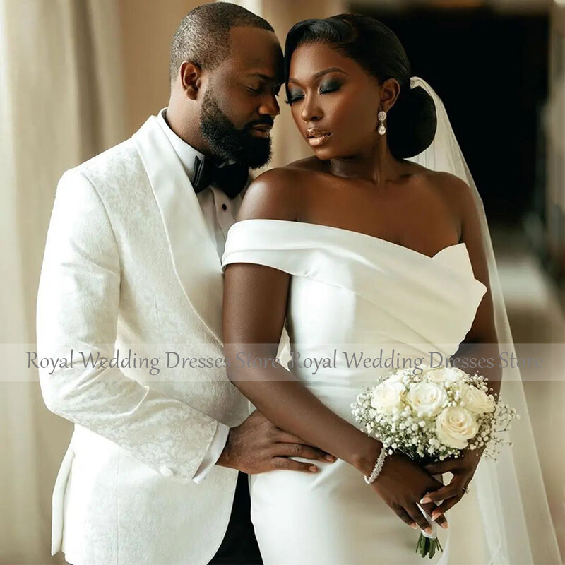 Prosta suknia ślubna biała satynowa syrenka/trąbka eleganckie suknie dla kobiet 2023 panny młodej z ramienia afrykańskiej sukni ślubnej
