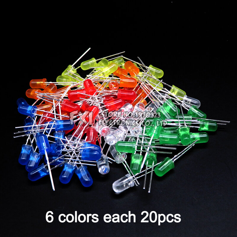 Assorted F5 LED diodo kit, diodo emissor de luz, branco, verde, vermelho, azul, amarelo, laranja, rosa, roxo, quente, DIY, Bxv, 5mm, 100pcs