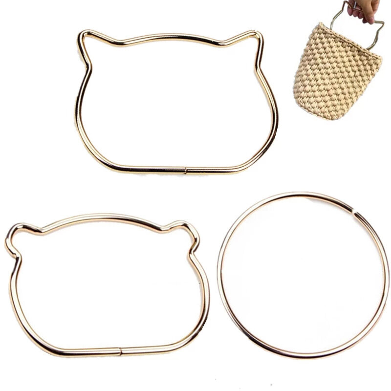 Bolsa de maquillaje con cabeza de gato para mujer, 1 piezas, 11cm, anillo Circular en forma de D, hebilla, bolso hecho a mano, accesorios para bolsos