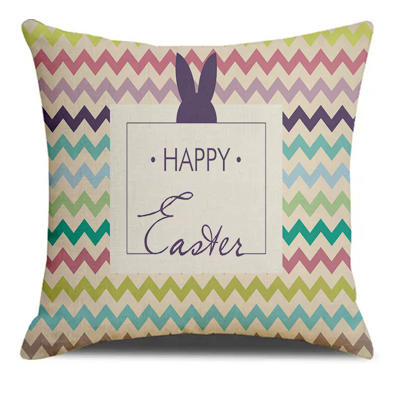 Happy Easter Eggs Rabbit Listcard Printed Soft Square Pillowslip Linen Blend Poszewka na poduszkę Living Room Home Decor
