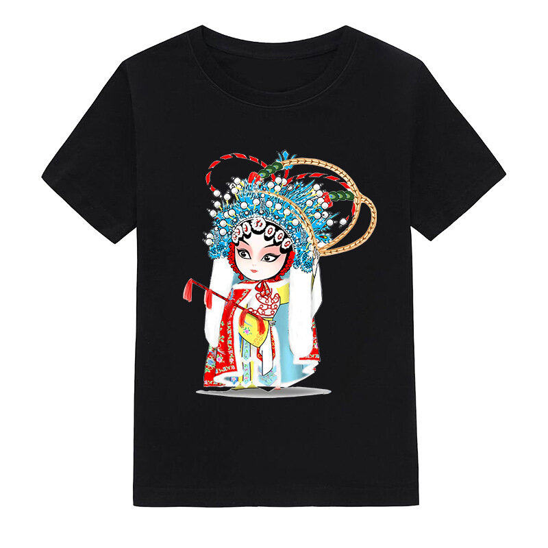 Chinese Stijl Gezichtsmasker Peking Opera Print Nieuwe Mannelijke Vrouwelijke Koppels Korte Mouwen T-Shirt Student Performance Groep Kostuums