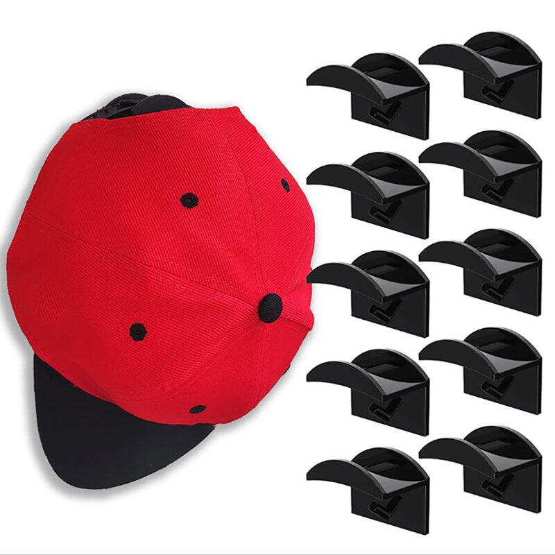 10 Pieces Baseball Cap Holder Pre-drilled Adhesive Wall Mounting Door Back Home Office Hat Storage Display Rack Hook