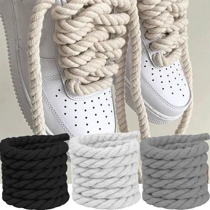 2PCS 120-160CM Thick Cotton Line Weaving Twisted Rope Bold Shoelaces Women Men Sneakers Low-top Canvas Shoe Laces Strings