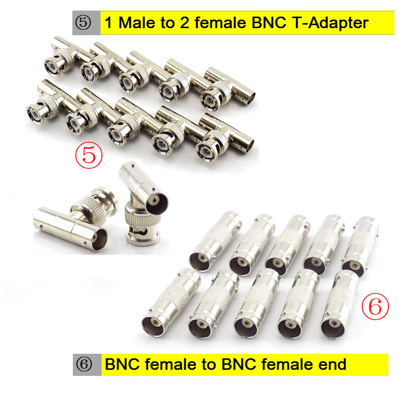 Adaptateur BNC RCA mâle femelle à BNC RCA mâle femelle, câble coaxial, convertisseur de fil audio vidéo, connecteur pour caméra CCTV J1 1