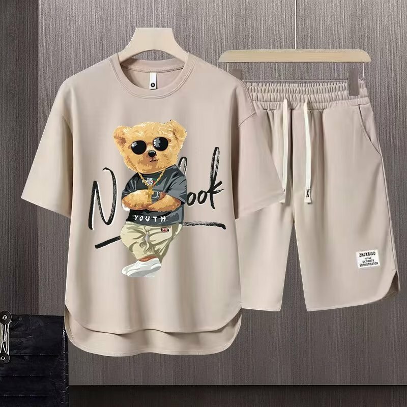 2023 Summer Men Clothing Tracksuit Sets Japan Fashion Harajuku Tracksuit Men 2 Piece Set Casual Short Sleeve T Shirts+Shorts