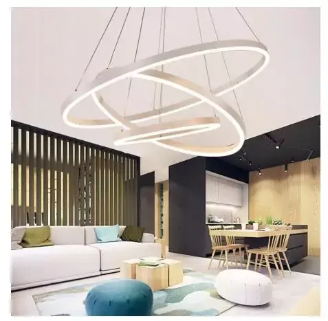 โมเดิร์นโคมระย้าแสงวงกลม LED สำหรับห้องนั่งเล่นแขวนโคมไฟห้องนอน Luster ร้านอาหารแสงระยะไกล