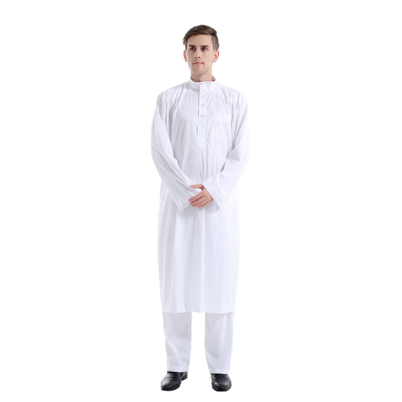Muslim Long Robe Pants Set Men Thobe Jubba Ramadan Arabic Pakistan Dubai Saudi Eid Turkey Abaya Male Islam Clothing Caftan Dress