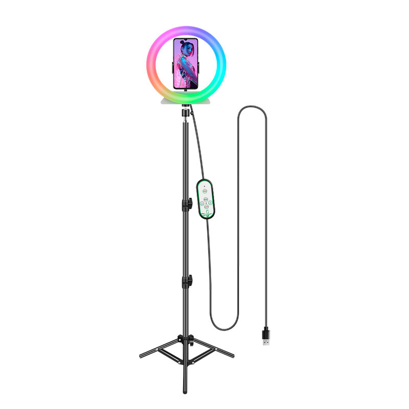 Anillo de luz LED para selfi, lámpara de relleno RGB de 5V con trípode, USB, redondo, para vídeo, iluminación de fotografía para estudio en vivo