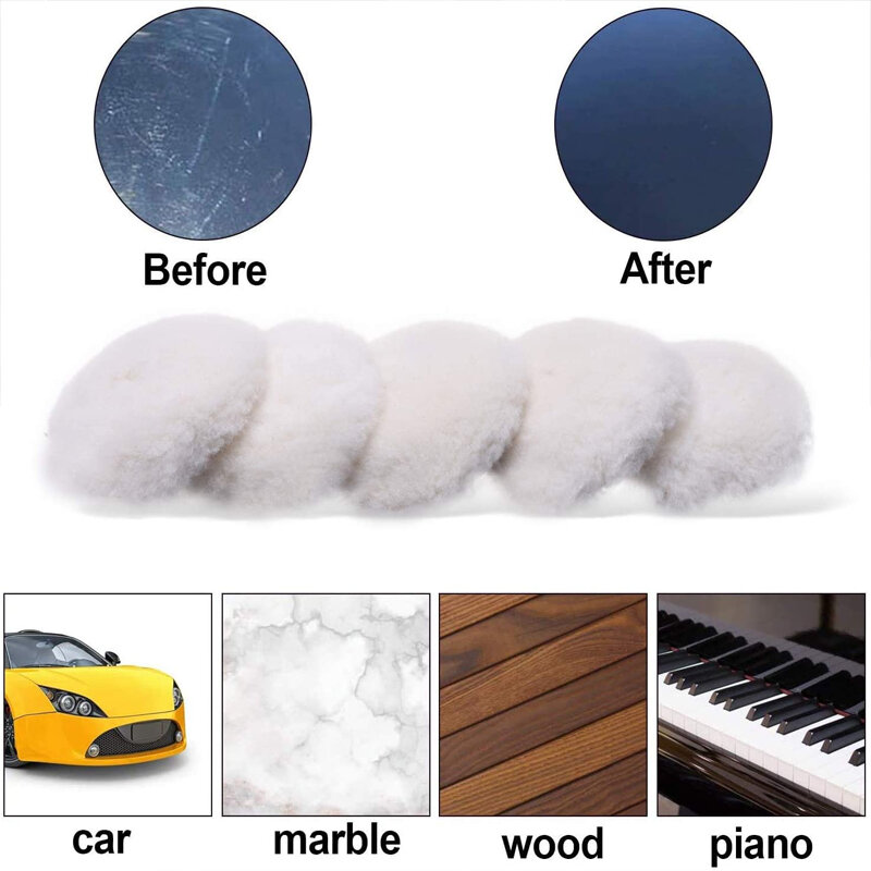 Disco de polimento de lã para lavagem de carros, depilação, polimento, pintura, polidora, acessórios automotivos, 3 ", 4", 5 ", 6", 7 ", 1 pc, 5pcs