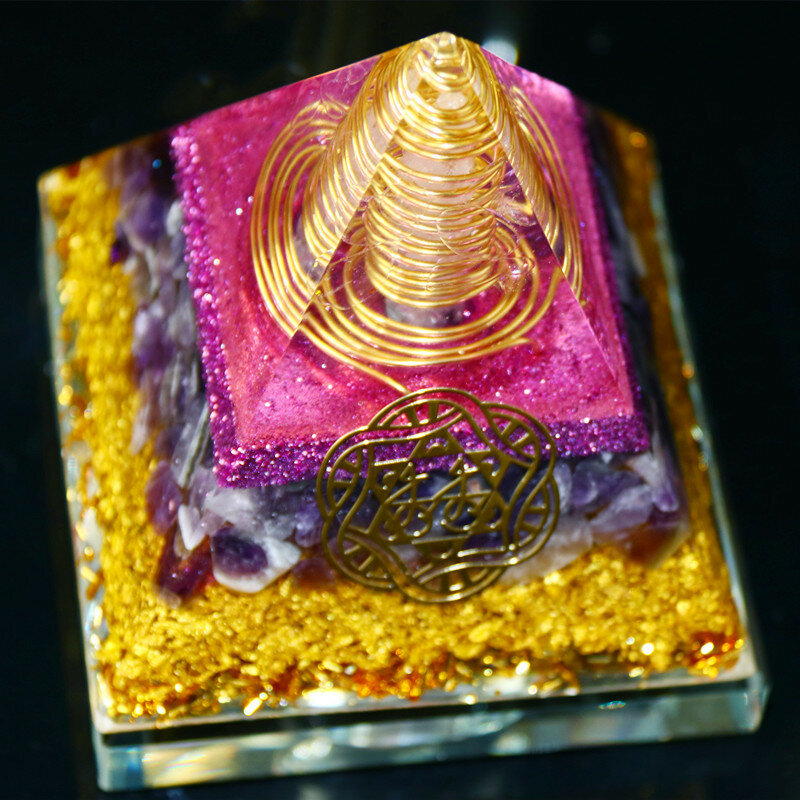 Oryginalna Orgone piramida Ornament EMF 5G ochrona kamień księżycowy Dongling Jade lazuryt ozdobna biżuteria dekoracji wnętrz