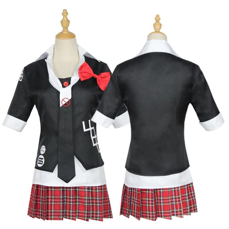 Anime Danganronpa przebranie na karnawał Enoshima Junko Uniform Cafe ubrania robocze krótka spódniczka peruka z podwójnym ogonem