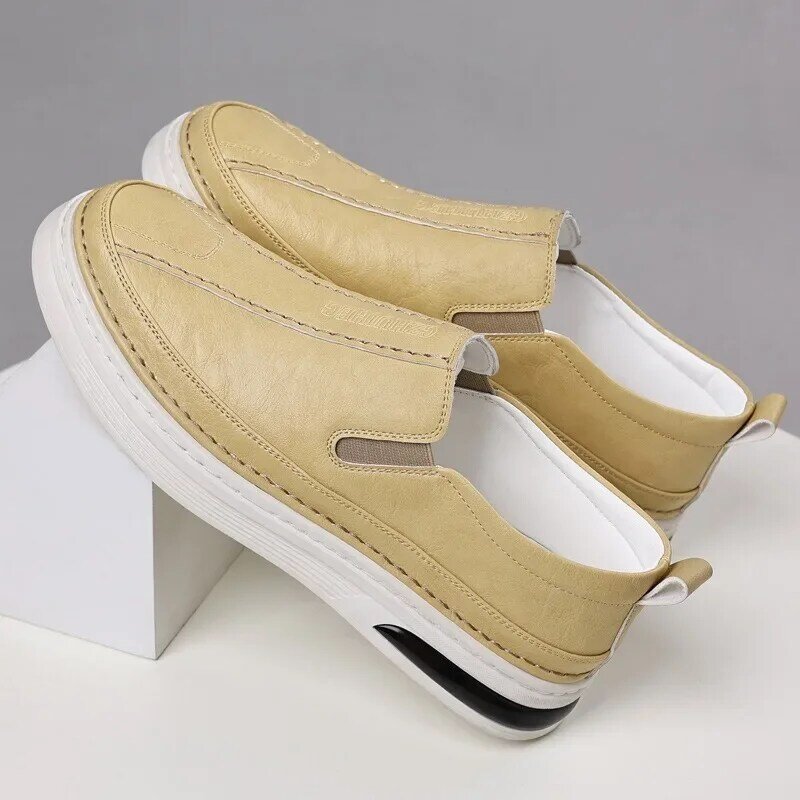 2024 Spring Autumn Soft Leather Business Man Shoes British Fashion Designer New Slip-on Casual Men's Shoes Sneakers Male