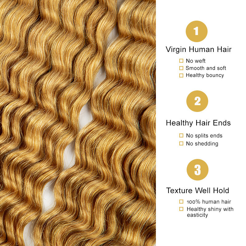 Cabello humano virgen 100% a granel sin trama, extensión de cabello humano virgen de onda profunda, trenzas rubias, trenzas bohemias, cabello rizado trenzado a granel