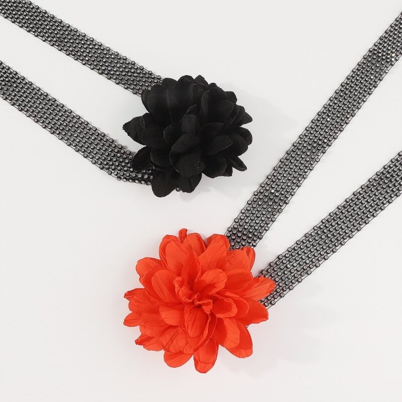 Gaya Baru Payet Kalung Kalung Bunga Kalung Payet Kurus Syal Bunga Berlian Imitasi Kalung Kalung untuk Wanita Metalik Kalung