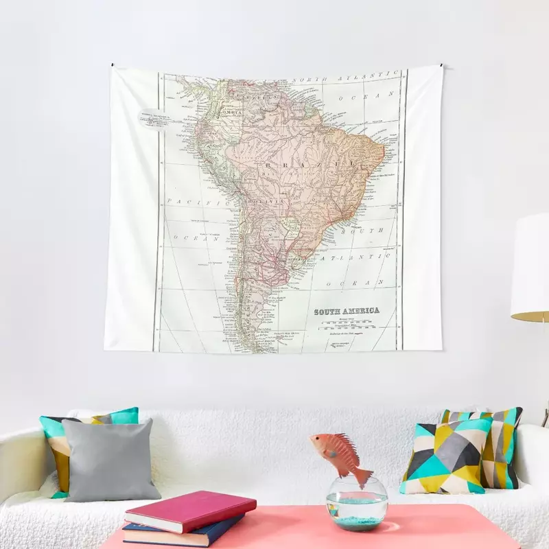 Tapiz de mapa Vintage de América del Sur, decoraciones para su dormitorio, arte de pared personalizado
