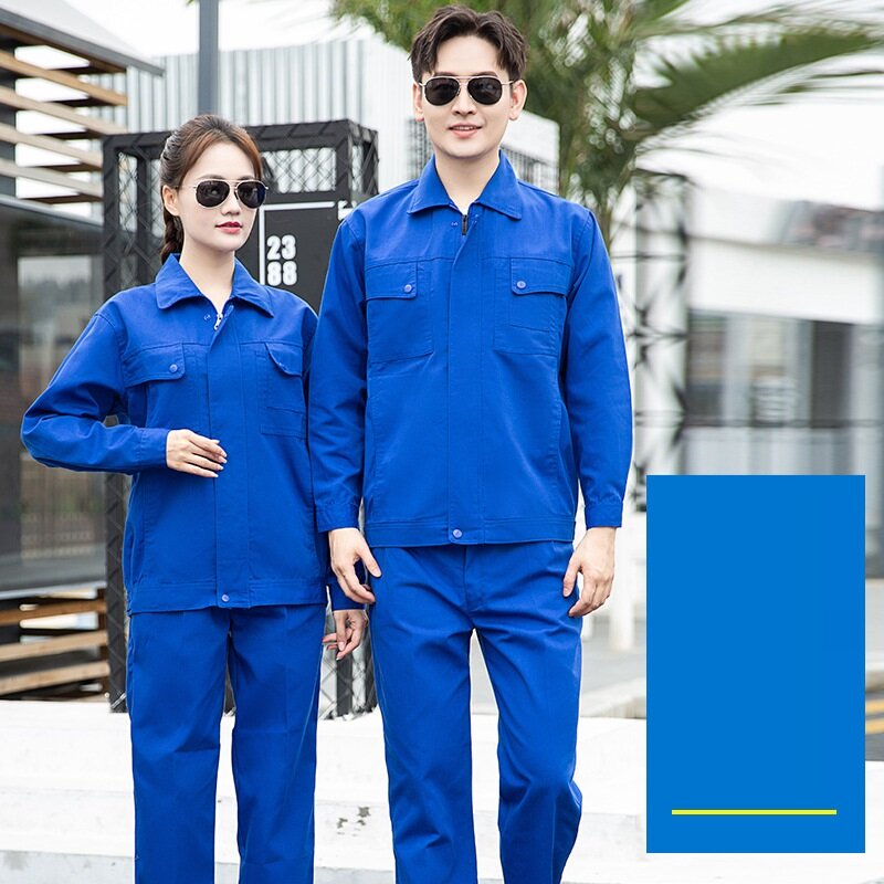 Vestuário de trabalho de cor sólida para homem manga longa cor lisa fábrica oficina uniformes jaqueta calças duráveis macacão de trabalho