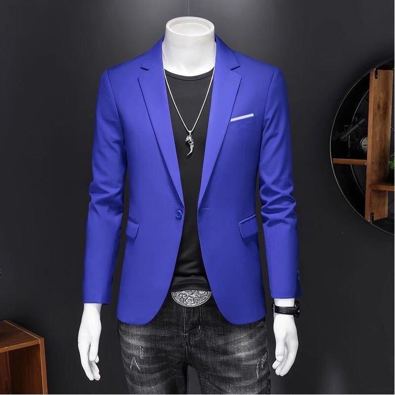 Jaqueta casual de terno único masculina, tamanho grande, slim fit, rua, bonito, estilo coreano, primavera, outono, O341Menol