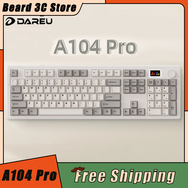 Dareu A104pro 8K 기계식 키보드, 다기능 노브, 커스텀 스크린, 핫 스왑, RGB 유선 게이밍 키보드, E-스포츠 PC 게이머 윈