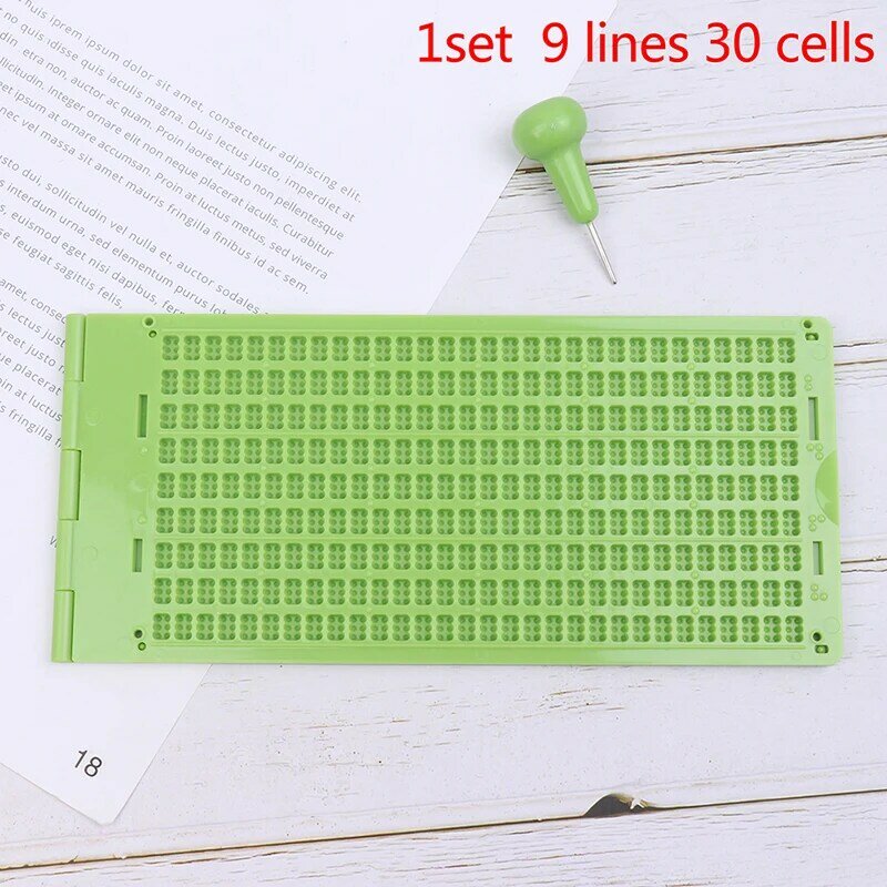 1Set 9 Lines 30 Cells Practical School Plastic Braille Portable Writing Slate With Stylus