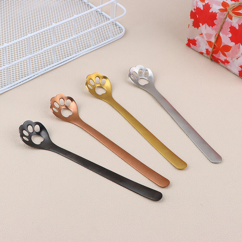 1Pc Creative Cute Cat Dog Claw 304 Stainless Steel Spoon Hollow For Ice Cream Coffee Tea Dessert Spoon Kitchen Tableware