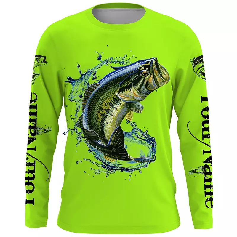 Летняя рубашка для кемпинга и рыбалки, рубашка с длинным рукавом, с 3D рисунком подводной рыбы, Повседневная мода, с круглым вырезом для предотвращения укусов комаров