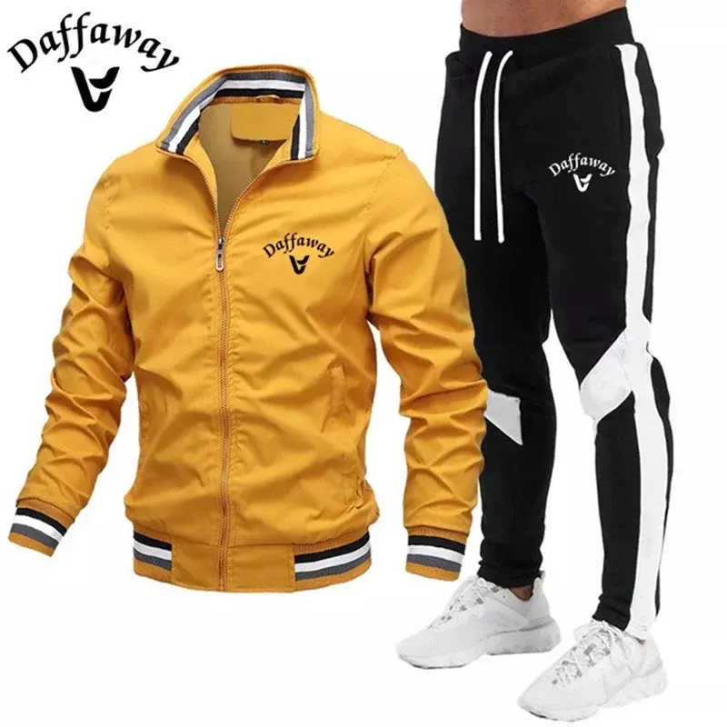 Jaqueta windproof masculina com calças emendadas, terno de beisebol casual, gola alta, jogging, ginásio, conjunto de duas peças, primavera, outono, 2022