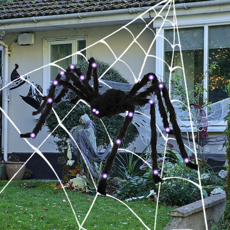 Laba-laba hitam Halloween laba-laba bercahaya LED laba-laba menakutkan Halloween dekorasi alat peraga untuk pesta luar ruangan rumah Bar rumah hantu