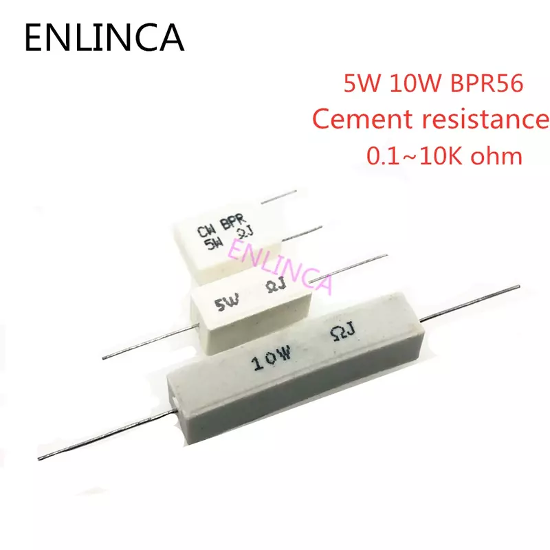 10pcs 5W 10W BPR56 cerâmica resistores de 0.1 k ohm ~ 10 0.33R 1R 10R 100R 0.22 0.33 1 10 100 K 10 1K ohms de resistência do Cimento