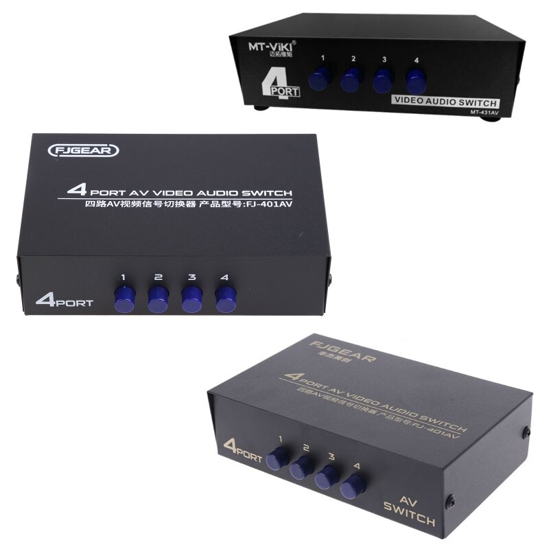 Pemilih Pengalih Kotak Sakelar (4 Input 1 Output) Port 4 Arah Stereo RCA D5QC