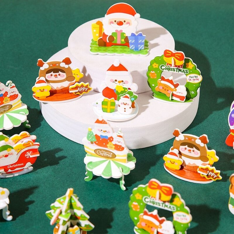 Montessori Mini Christmas Tree Puzzle para crianças, Natal, Papai Noel, Coroa do Advento, Natal, boneco de neve, 3D